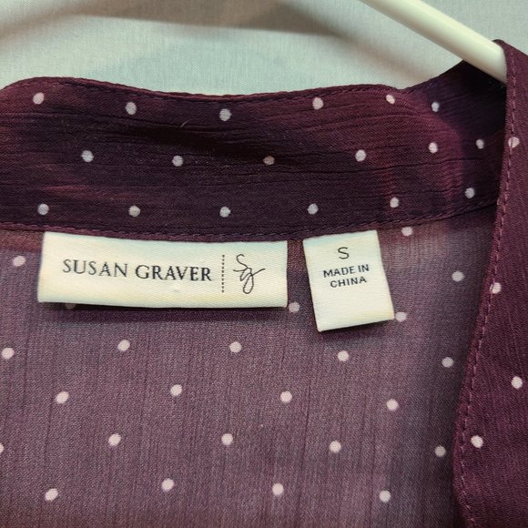 Susan Graver Shirt Long Sleeve Purple Button Down Sheer Blouse Womens Small - Picture 6 of 8